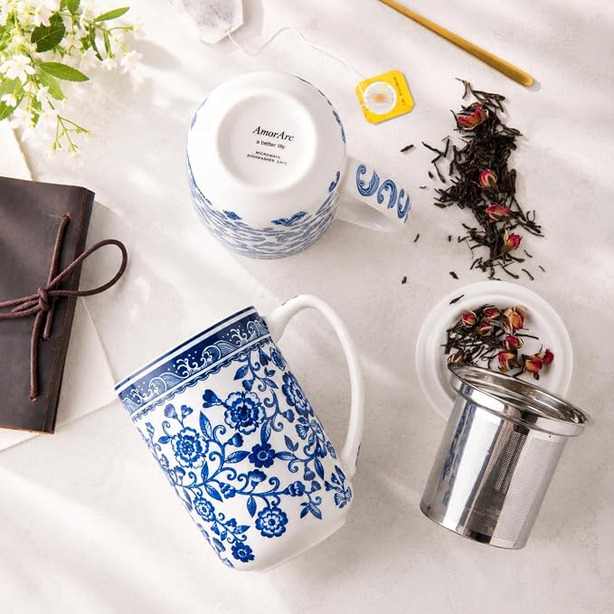 AmorArc Tea Cup With Infuser and Lid, 18oz Loose Leaf Tea Mug With Steeper | - Image 4