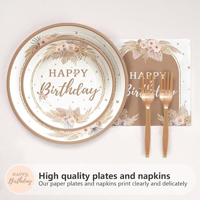 96Pcs Boho Birthday Party Decorations, Serves 24 | Boho Plates and Napkins - Image 2