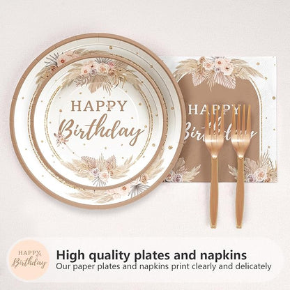 96Pcs Boho Birthday Party Decorations, Serves 24 | Boho Plates and Napkins - Image 2