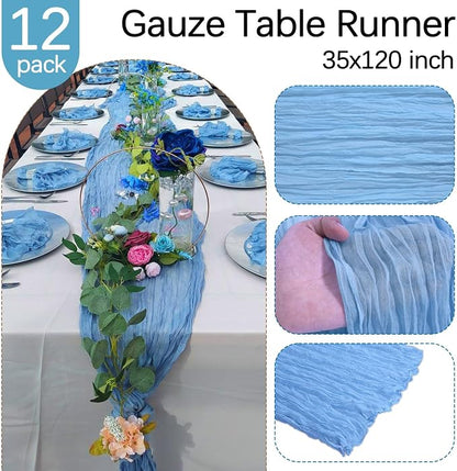 12 Pack Baby Blue Cheesecloth Table Runner 35 x 120 Inch | Boho Gauze Fabric - Image 3