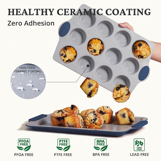 BRONYPRO 2-Pack 12 Cup and Mini 24 Cup Non Toxic Nonstick Ceramic Muffin Pan & - Image 2