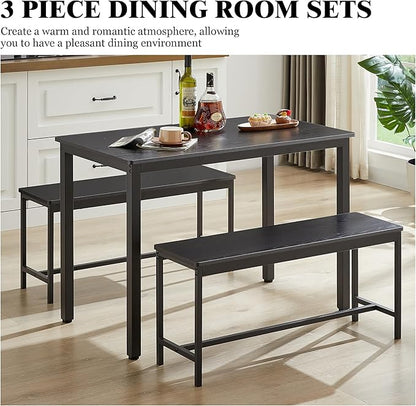 Sturdy Durable Dining Table Set for 4 with Bench, Easy to Assemble Kitchen Table with Bench, Space-Saving Ideal 4-Person Set for Daily Meals, brunches, or workspace,Black