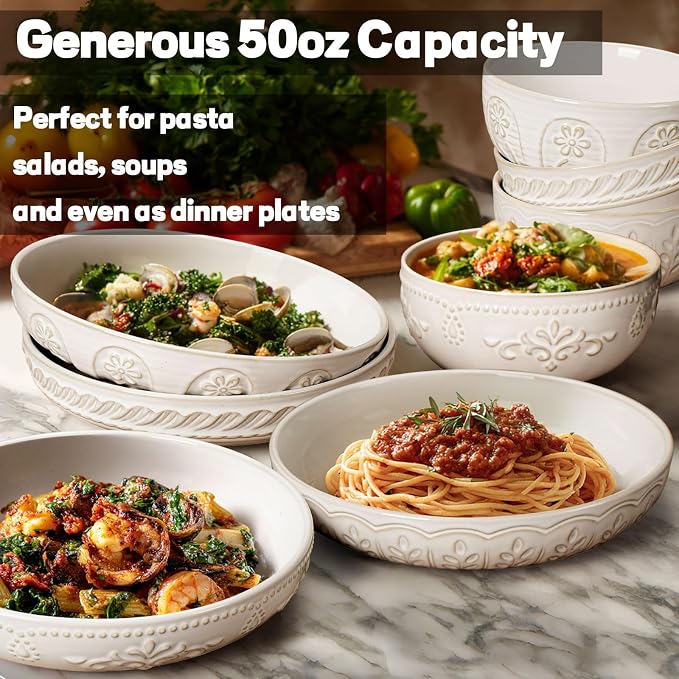 Pasta Bowls, 50oz Large Salad Serving Bowls, 9.75'' Plates Bowls Set of 4 - Image 4