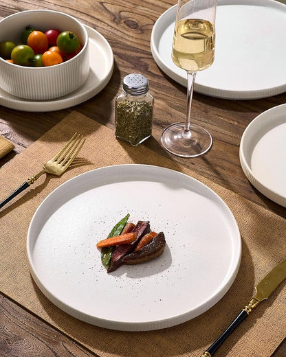 Ceramic Dinnerware Set for 4, 8-Piece Flat Dinner Plates and Salad Plates | - Image 4