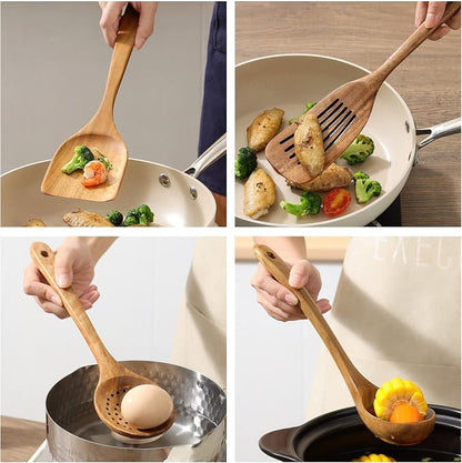 Natural Acacia Wooden Kitchen Utensils Set | Wooden Spoons - Image 3