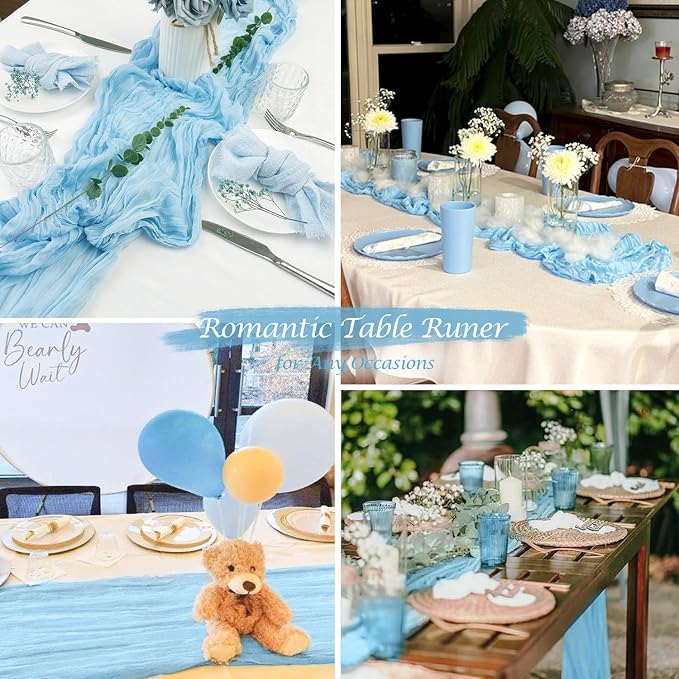 6 Pack Baby Blue Cheesecloth Table Runner 35x120 inch, Boho Sheer Light Blue - Image 8