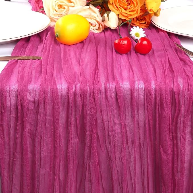 6 Pack Hot Pink Cheesecloth Table Runner 35 x 120 Inch | Boho Gauze Fabric - Image 3