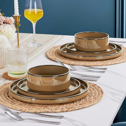 LIANYU Dinnerware Sets for 4, 12 Piece Modern Stoneware Dishes Set | Elegant - Image 5