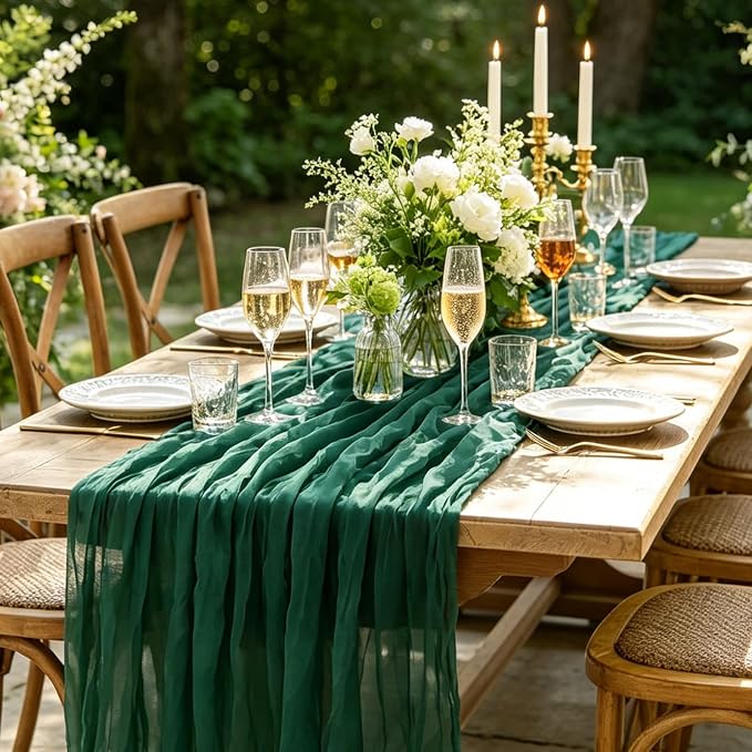 6Pcs Christmas Table Runner, 10FT Cheesecloth Emerald Green Table Runners - Image 7