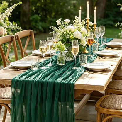 6Pcs Christmas Table Runner, 10FT Cheesecloth Emerald Green Table Runners - Image 7