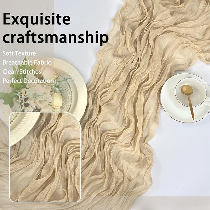 8 Pack Beige Cheesecloth Table Runner 17x108 inch Boho Gauze Cheese Cloth Table - Image 6