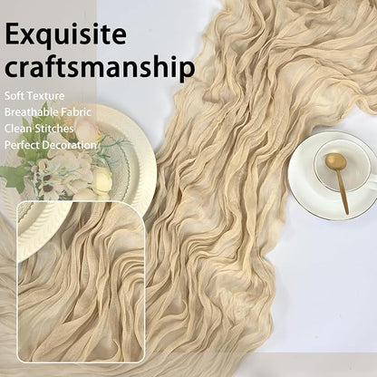 8 Pack Beige Cheesecloth Table Runner 17x108 inch Boho Gauze Cheese Cloth Table - Image 6