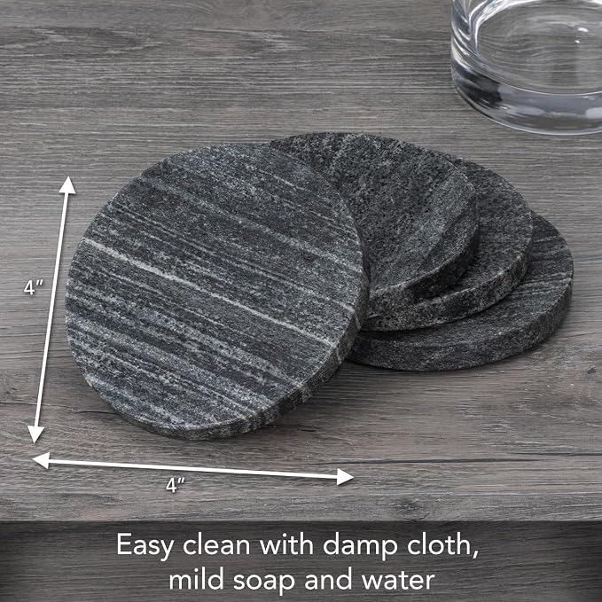Thirstystone Natural Black Marble Round Coasters, 4 Pack | 4" Diameter - Image 4