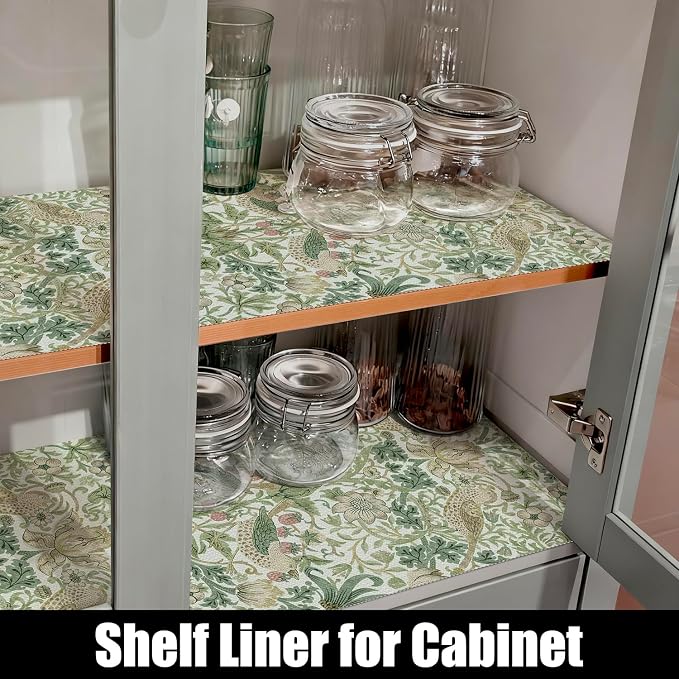 Bird Floral Drawer Shelf Liner for Kitchen Green 12IN x 10FT | Non Adhesive - Image 6