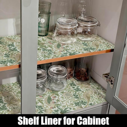 Bird Floral Drawer Shelf Liner for Kitchen Green 12IN x 10FT | Non Adhesive - Image 6