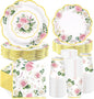 250 Pcs Floral Tea Themed Party Decorations, Serves 50 | Pink Floral Scalloped by Greencian