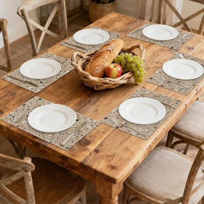 Placemats, Terrazzo Granito Pattern Placemats 12x18 Inch Waterproof Non-Slip Washable Table Mats for Kitchen Dining Party Table Decor,Set of 6