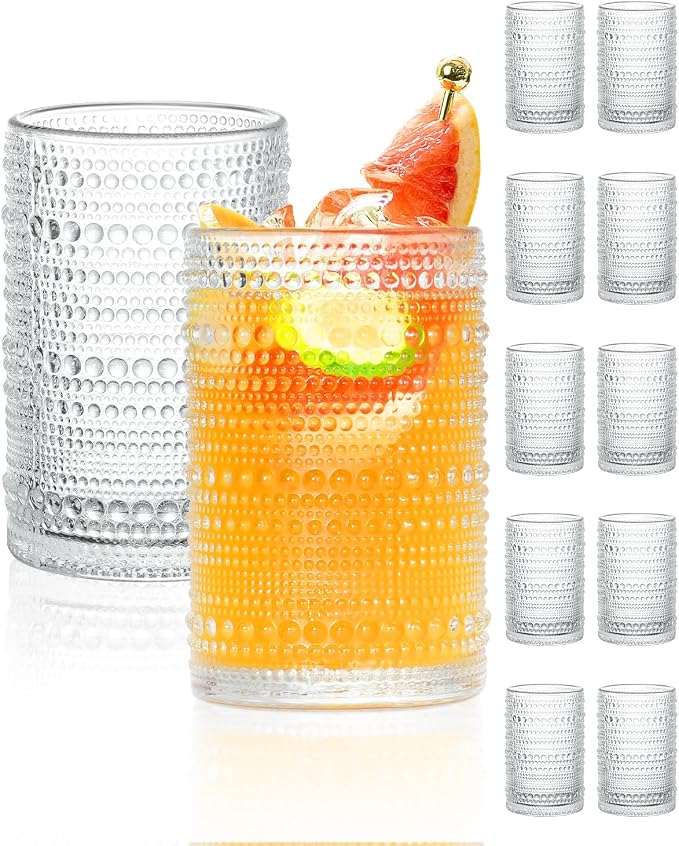 Large Capacity Glasses Drinking Set of 12, 15 oz Vintage Glassware Hobnail by Unknown