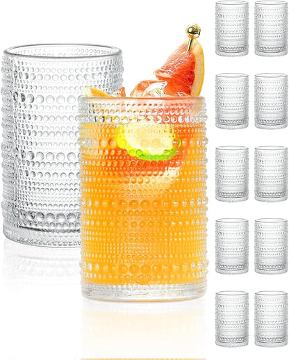 Large Capacity Glasses Drinking Set of 12, 15 oz Vintage Glassware Hobnail by Unknown