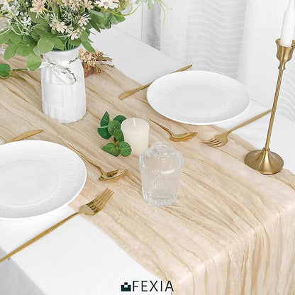 Beige Cheesecloth Table Runner Gauze Rustic Boho Party Decoration | 35x120 - Image 4