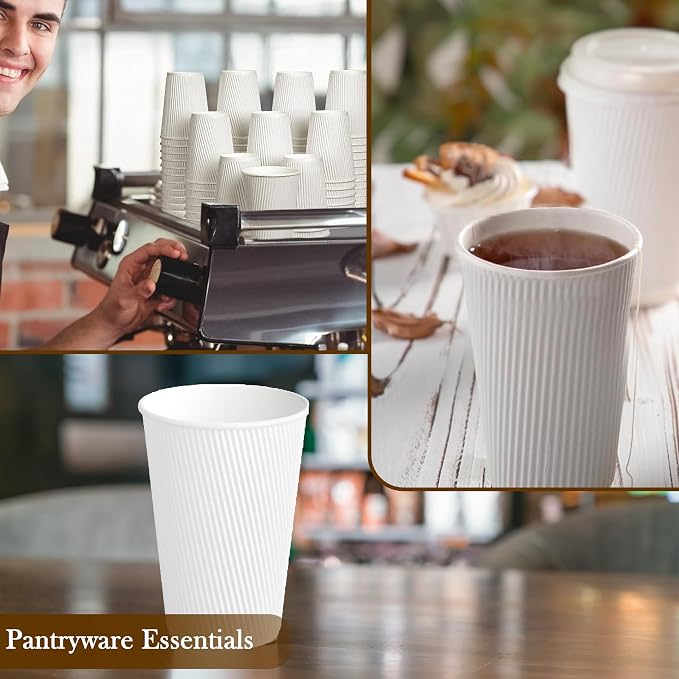 16oz Double Wall Ripple White Paper Coffee Cups- Pack of 50ct - Image 9
