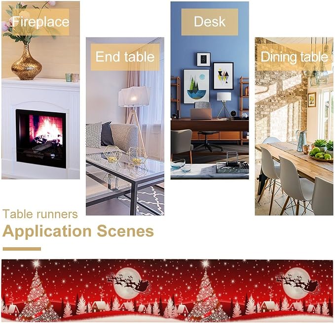 Merry Christmas Table Runner Red Snowflakes, Xmas Ball Ornaments Snow Red Table - Image 6