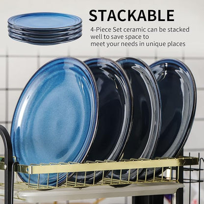 HASENSE Ceramic Dinner Plates Set of 4, 10 Inch Large Porcelain Pasta and Salad - Image 4