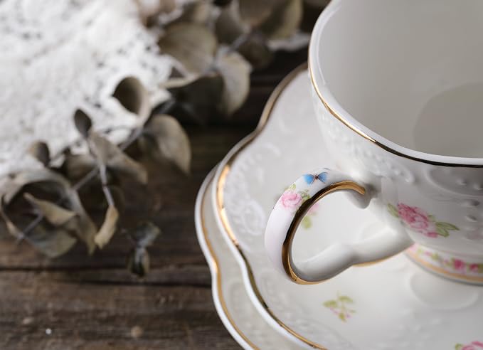 Jusalpha 16pcs Vintage Porcelain Flower Series Tea Set - Image 8