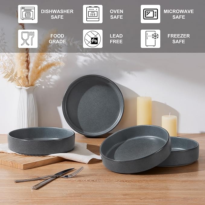 E-far Pasta Bowls Set of 4, 35oz Large Stoneware Bowl Plates | Reactive Glaze - Image 6