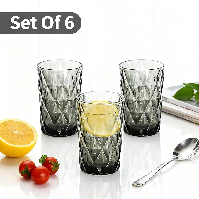Bandesun Drinking Glass set of 6 Diamond Pattern Kitchen Glassware Tumbler（12 - Image 4