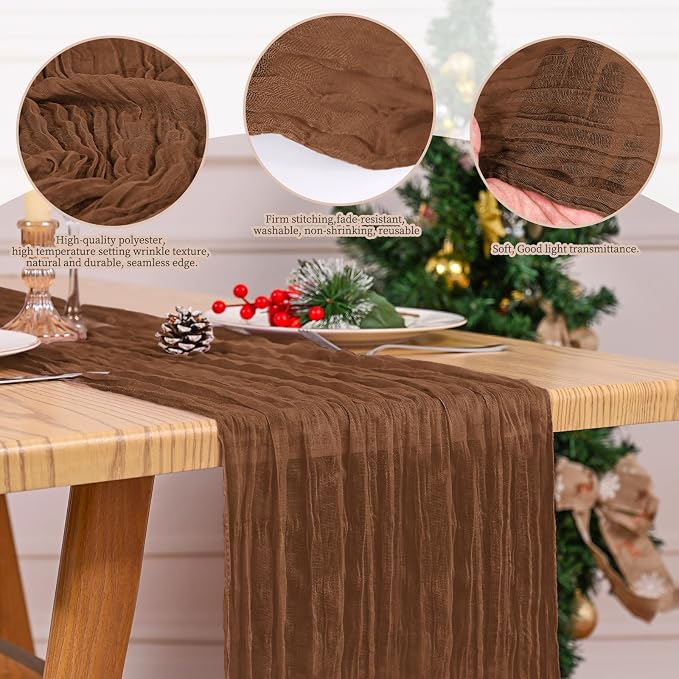 4 Pack Brown Table Runner 17 x 108inch Cheesecloth Table Runner Boho Gauze - Image 5