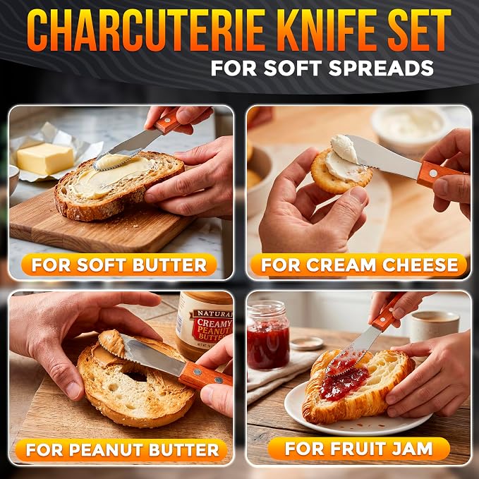 Butter Spreader Knife Set of 4, Wood Handle, 4 Inch Stainless Steel Blade | - Image 5