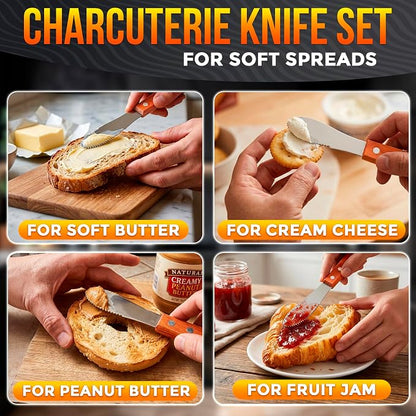 Butter Spreader Knife Set of 4, Wood Handle, 4 Inch Stainless Steel Blade | - Image 5