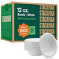 100% Compostable Paper Bowls 12 oz. [1000 Count] Heavy-Duty Soup Bowls - Natural White Color Unbleached Bagasse Bowls - Eco-Friendly Disposable Biodegradable Sugarcane - [Bulk Case 8 x 125 Pack]