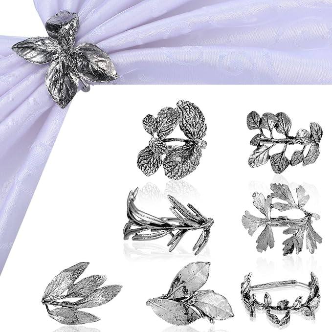 8 Pieces Herb Napkin Rings Set Vintage Leaf Napkin Holders Rings Glossy Holder by Cunhill