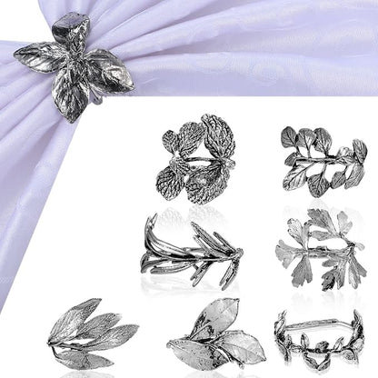 8 Pieces Herb Napkin Rings Set Vintage Leaf Napkin Holders Rings Glossy Holder by Cunhill