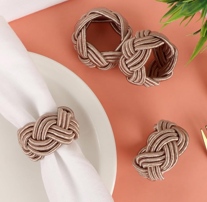 Boho Chic Napkin Rings Set of 12 – Beige Handwoven Rayon Napkin Holders - Image 6