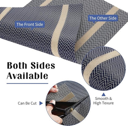 FAVE Placemats Set of 6 Blue Placemats Woven with Golden Thread Durable and Wipeable Vinyl Placemat Heat Resistant Table Mats Set of 6 High Texture Place Mats for Kitchen Table（Blue placemat）