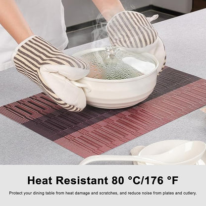 Placemats Set of 6, Vinyl Woven Place Mats Indoor Set of 6 Washable Wipeable PVC Table Mats Heat-Resistant Non Slip Plastic Placemat for Kitchen Dining Outdoor Table (Purple Red, Set of 6)