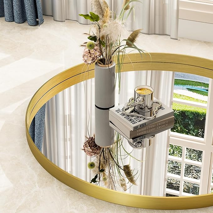 24 Inch Round Bathroom Mirror - Wall Mounted Circle Mirror with Metal Frame, Modern Mirror Suitable for Bathroom, Vanity, Entryway, Living Room, Wall Decor,Gold