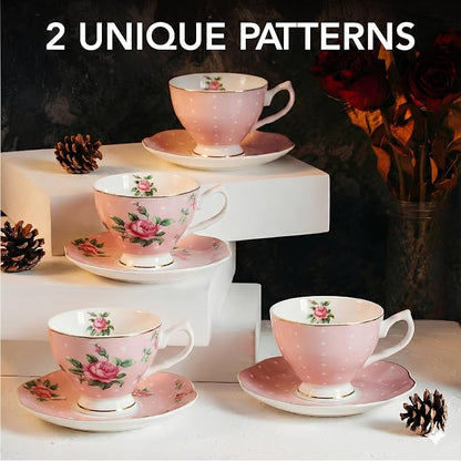 BTaT- Floral Tea Cups and Saucers, 8 oz, Fine Porcelain Teacup Set - Image 2