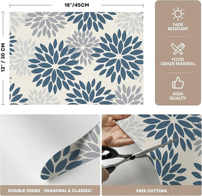 Artoid Mode Floral Vinyl Plistic Placemats Set of 6, Washable Heat Resistant Non-Slip Woven Plastic PVC Place Mats for Farmhouse Holiday Party Kitchen Dining Decor