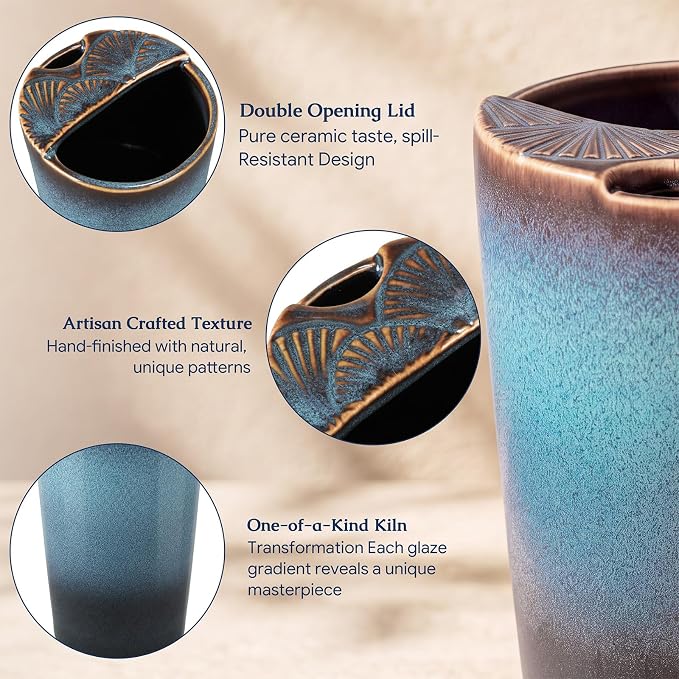 1 Pack Ceramic Coffee Mug with Sip Hole, 14.5 oz Handleless Tumbler Cup with 1 - Image 3