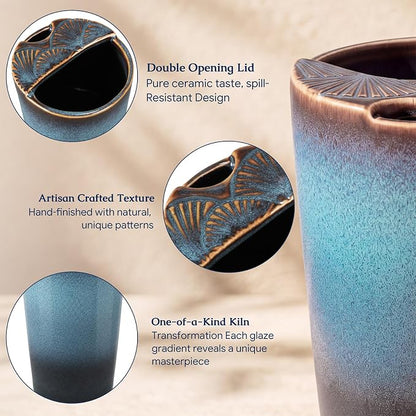 1 Pack Ceramic Coffee Mug with Sip Hole, 14.5 oz Handleless Tumbler Cup with 1 - Image 3