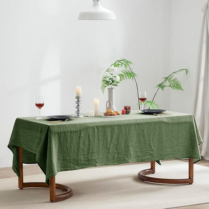 EVERLY 100% Pure Linen Rectangle Tablecloths 60x120Inches for Dining,Buffet Parties,Picnic,Events,Weddings and Restaurants,Decorative Halloween,Thanksgiving Machine Washable Tablecloths-Green