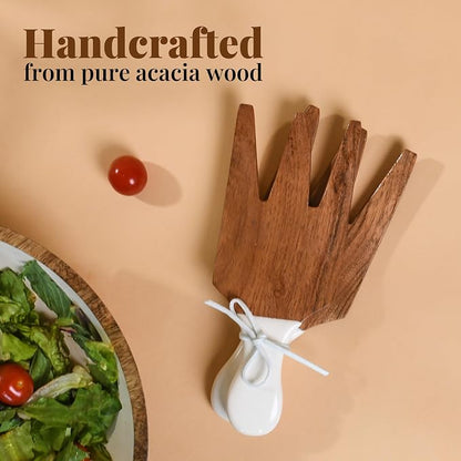 Folkulture Salad Hands or Set of 2 Acacia Wood Salad Servers, Salad Tongs Set - Image 4
