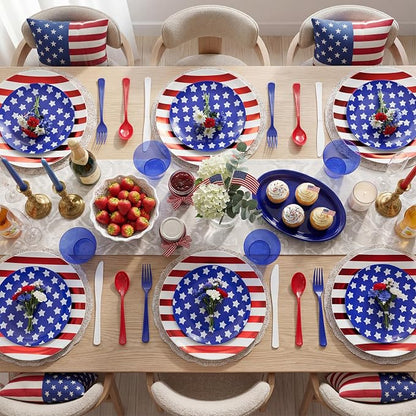 KIRE 150PCS 4th of July Plates & Red White Blue Disposable Plastic Silverware - Image 6