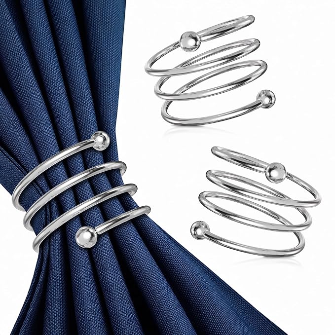 8 Pcs Silver Napkin Rings, Round Metal, 1.83 in Diameter | Cloth Napkin Holder by Leglo