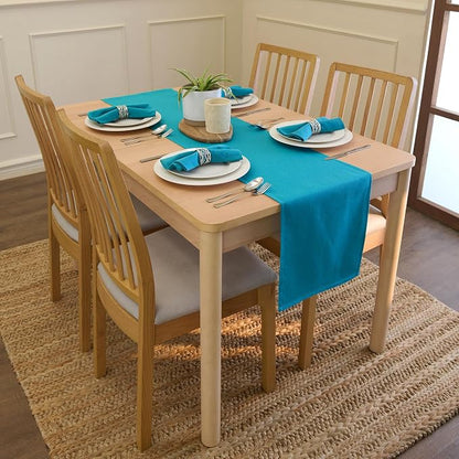 Encasa XO Table Runner, Cotton Canvas Dining Runner 13"x91" | Azul Blue - Image 2