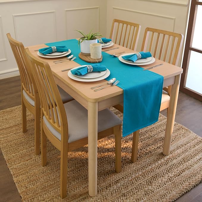 Encasa XO Table Runner, Cotton Canvas Dining Runner 13"x72" | Azul Blue - Image 2